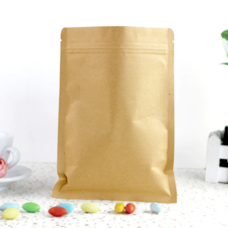 

100pcs/lot 14sizes Kraft Paper Brown Packaging bag Flat Bottom Zipper Packing Bags TOP Zip Lock Retailer Package free shipping