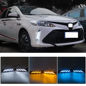 

CAPQX For Toyota Vios 2017 Front LED Daytime Running Light Flasher Flowing DRL Day Light Fog Lamp with Yellow Blue Turn Signal