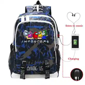 

New Game Among Us USB Charge backpack Men Women Students School Bag Boys Girls Anime Knapsack Large Capacity Travel Rucksack