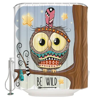 

Cartoon Owl Shower Curtain Waterproof Bathroom Curtain Polyester Bath Curtain Home Decor 12 Hooks