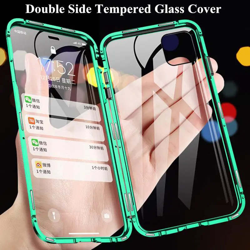 360 Metal Magnetic Phone Case For iPhone 11 Pro Max 2019 11pro Double Side Tempered Glass Cover XI | Мобильные телефоны и