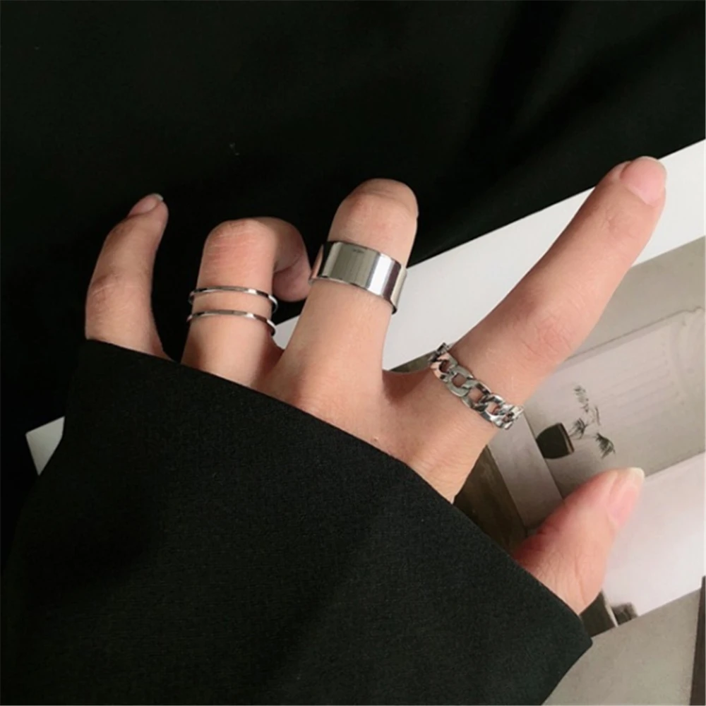 Hollow Out Resizable Rings Set for Women Bands Wedding Jewelry Hip-hop rock Metal Copper