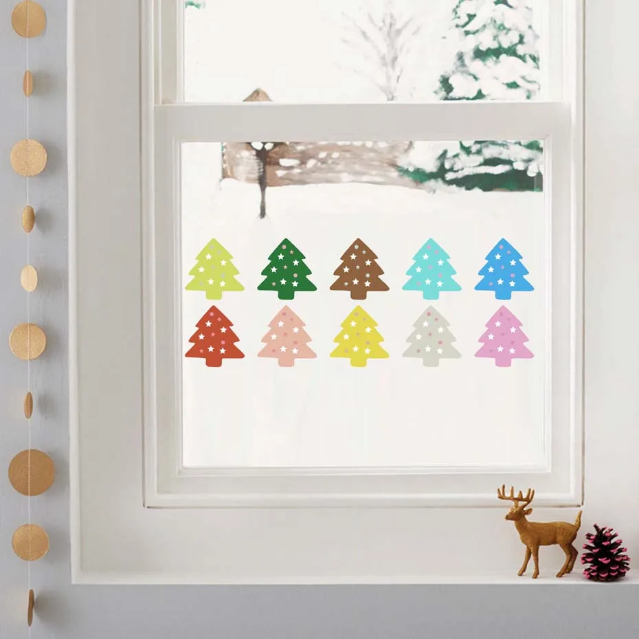 

Rainbow Color Little Christmas Trees Stickers on Wall Window Art DIY Decals for Children Baby Room Bedroom Door Home decorative
