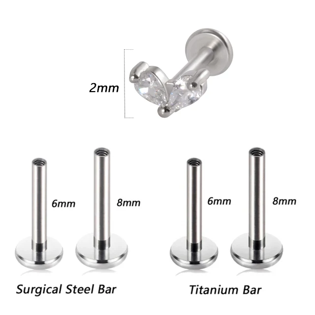 1PC G23 Titanium&Steel 16G CZ Gem Moon Labret Lip Bar Ring Crystal Flower Ear Cartilage Tragus Helix Piercing Screw Fit Top 16g Style I