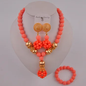 

trendy pink coral beads african wedding jewelry set nigerian necklace 20C51