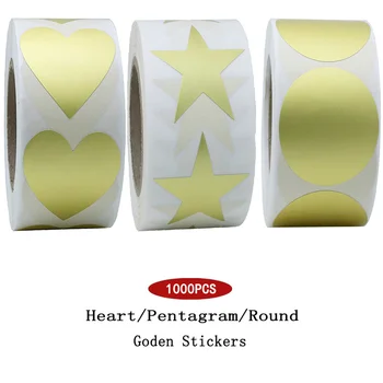 

1000pcs 1Inch Heart/Star/Round Gold Foil Stickers Scrapbooking for Baking Package Wedding Decoration Stationery Sealing Labels