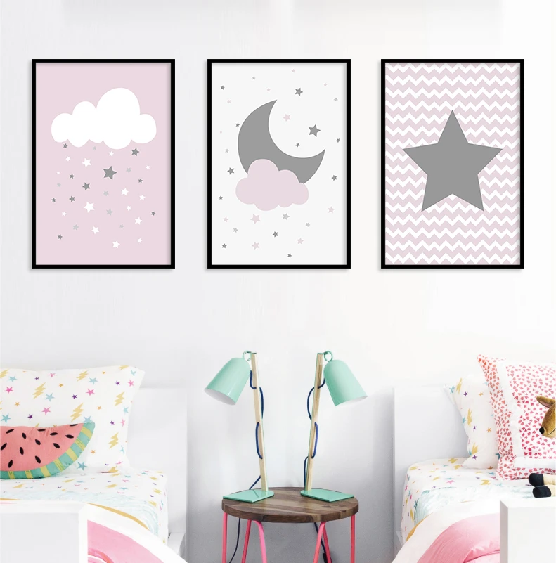 Affiches D Art En Toile De Nuage De Lune Dessin Anime Etoiles De Lune Imprimes Pour Pepinieres Peinture Murale Decoration De Chambre De Bebe Aliexpress