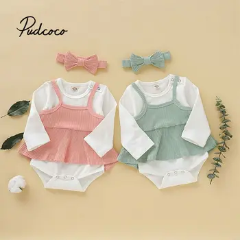 

2019 autumn newborn baby girls clothing set clothes baby outfits Bodysuit + Skirt + Headband Outfits Set cotton pink green