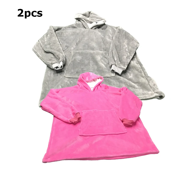 2pcs pink grey Микрофибра плюшевые коралловый флис шерпа одеяло с рукавами супер мягкий теплый открытый карман с капюшоном одеяло s(специальное звено - Цвет: 2pcs pink grey