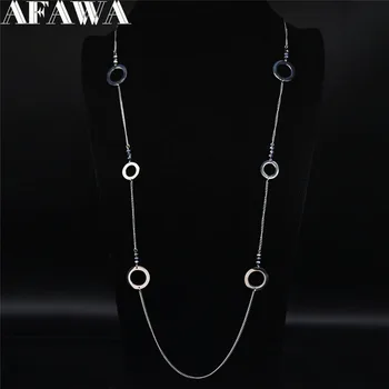 

2020 Round Long Necklace for Women Silver Color Geometric Statement Necklace Stainless Steel Jewelry colgantes mujer moda N20178
