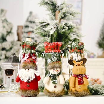 

3 Pcs Christmas Red Wine Bottle Cover Bags Santa Claus Snowman Elk Xmas Decor