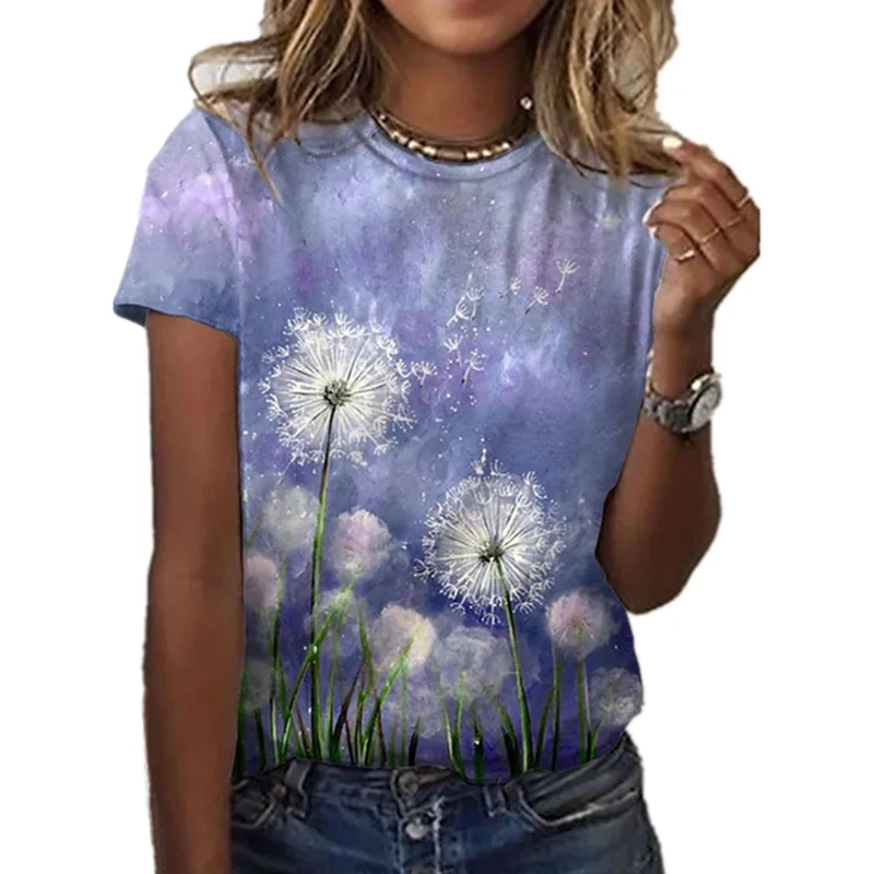 Women's 3D Flower Print short sleeve T-shirt, niche design casual round neck shirt, animal design clothing, new in 2021 couple t shirt Tees