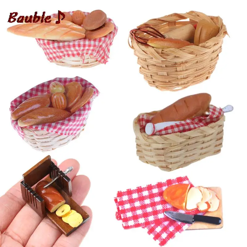 Miniature Food tool Bread Toast hot dog with Basket Dining Room Bakery Pastry Kitchen Decoration Pretend Play Toy 1:12 Dollhouse | Игрушки и