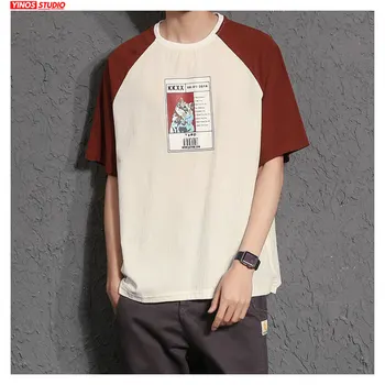 

Dropshipping Men Korean Streetwear Patchwork Tee Spring Short Sleeve Oversizes Tshirts Plus Size Causal Print T-shirt