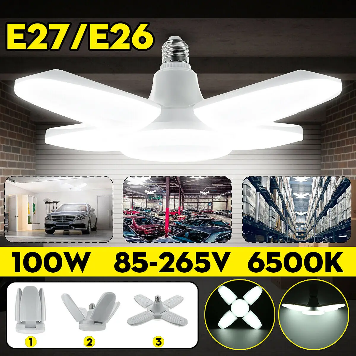 6000LM Super Bright Garage Light 100W 85265V E27/E26 LED Garage Shop