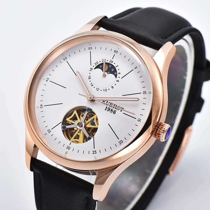 

Luxury KUERST Mens Skeleton Tourbillon Automatic Mechanical Watch Casual Mechanical WristWatch Top Luxury Brand Mens Watches