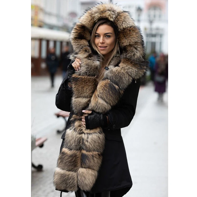 CKMORLS парка из натурального меха енота Женская куртка с подкладкой кроличьего 2019
