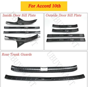 

Stainless Steel Door Sill Protector Pedal Scuff Threshold Plate Guards & Rear Trunk Guards For Honda Accord 10th 2018 2019