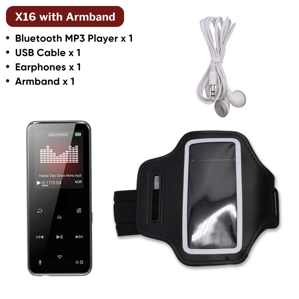 Deelife Спортивный MP3 плеер Bluetooth с динамиком FM радио HiFi MP 3 воспроизведения музыки портативный шагомер для бега спорт MP3-Player - Цвет: X16 with Armband