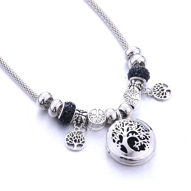 

New Aroma Diffuser Necklace Open Tree Of Life Lockets Pendant Perfume Essential Oil Aromatherapy Beaded Necklace
