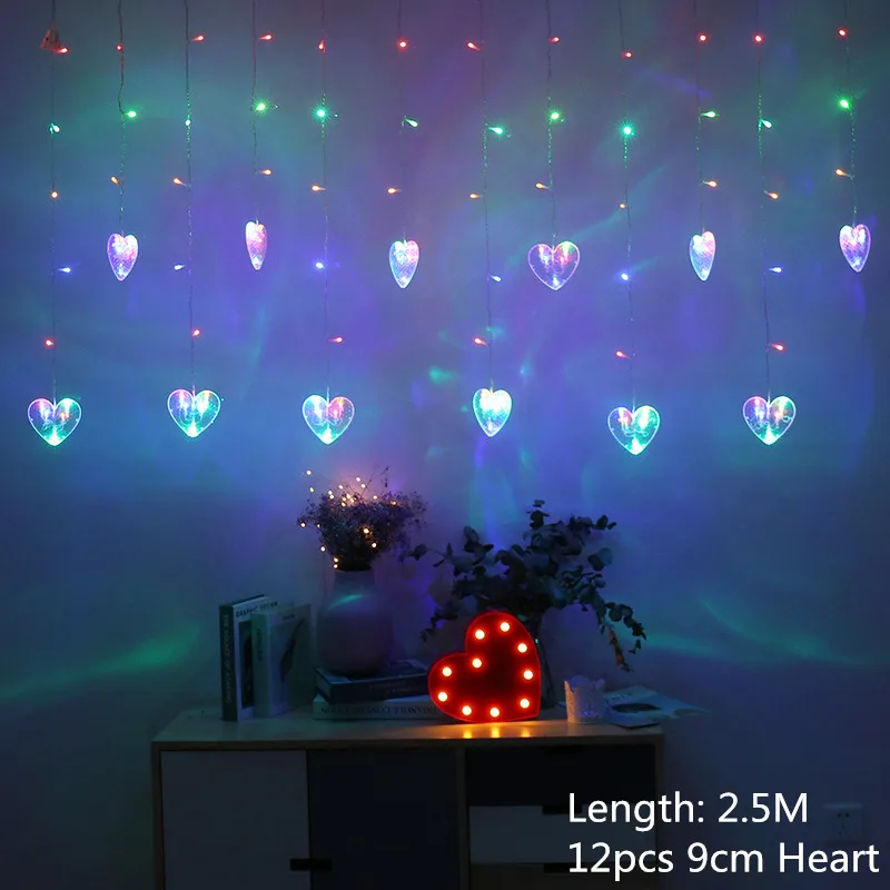 12heart-multi 220V Led занавес декоративные рождественские огни для дома год Рождественский подарок елочные украшения Navidad Декор Рождество - Цвет: 12heart-multi