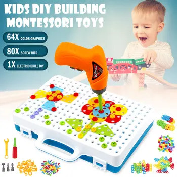 

144pcs Creative Kids Electric Drill Toy Assembled Match Tool DIY Model Kit Educational Blocks Sets Toys For Boys Children Gift