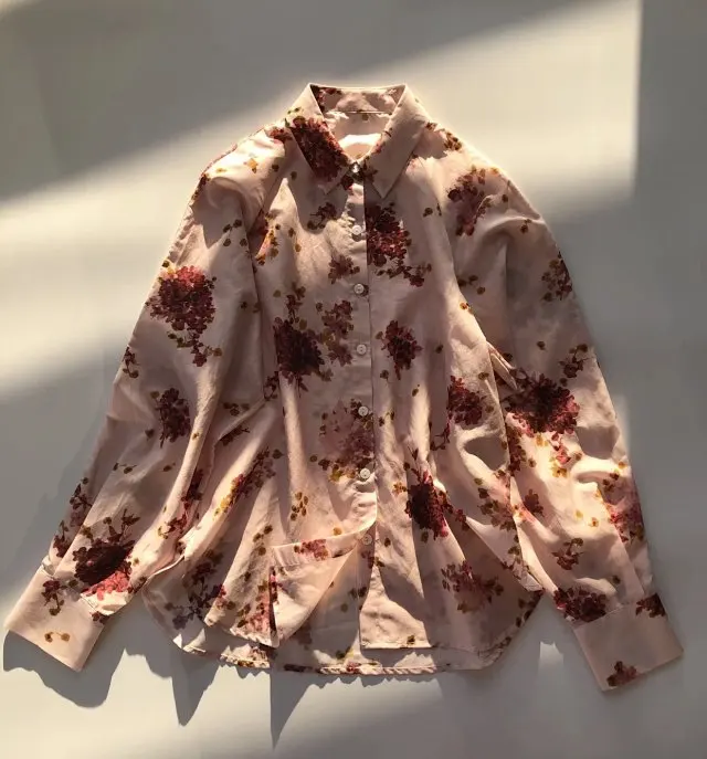 pink as pic Elfbop шелковые Хлопковые женские светло-розовые блузки с длинными рукавами и отворотом - Цвет: pink as pic