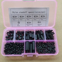 180 pces m2 m2.5 m3 * 6/8/10/12/15/20 náilon hex standoffs para pcb placa-mãe náilon espaçador parafusos/porcas sortimento kits
