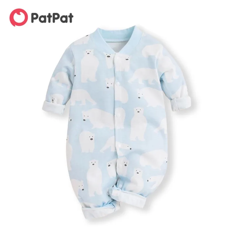 PatPat 100% Cotton Allover Long-sleeve Blue Baby Jumpsuit | Детская одежда и обувь