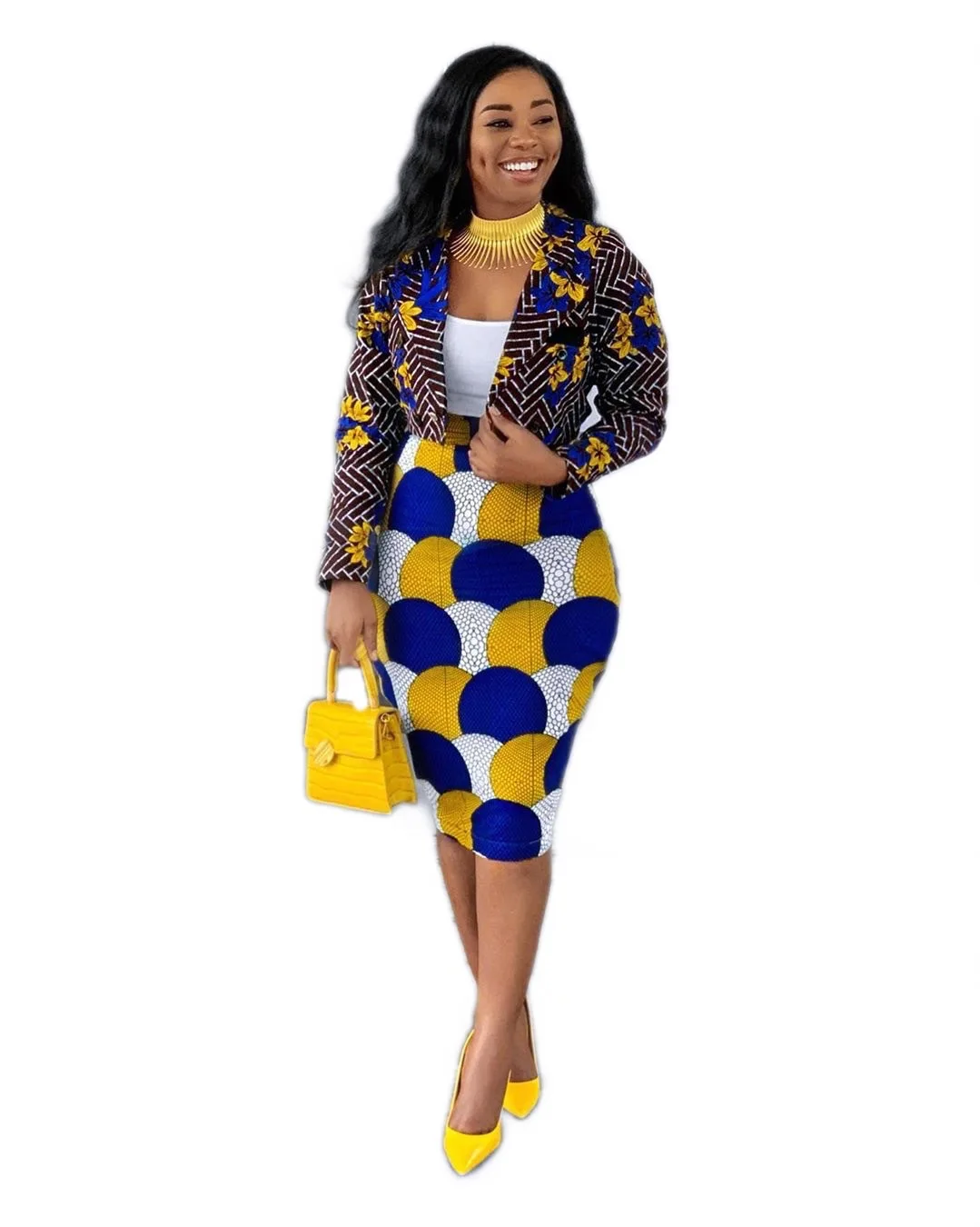 African Suit Dress Ladies Casual Suit Middle Skirt High Quality Two Commuter Skirt Printed Long Sleeve Ladies Two-piece Set african wear