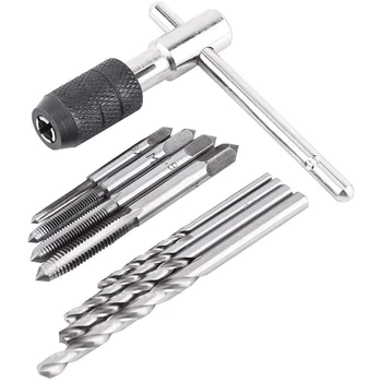 

9Pcs Adjustable T-Handle Ratchet Tap Holder Wrench Tool Set with M3-M6 Screw Thread Metric Plug Tap and 2.5-5.0mm Twist Drill Bi