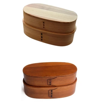 

Japanese Style Double Deck Wooden Bento Boxes Handmade Wood Bento Boxes Food Containers Brown
