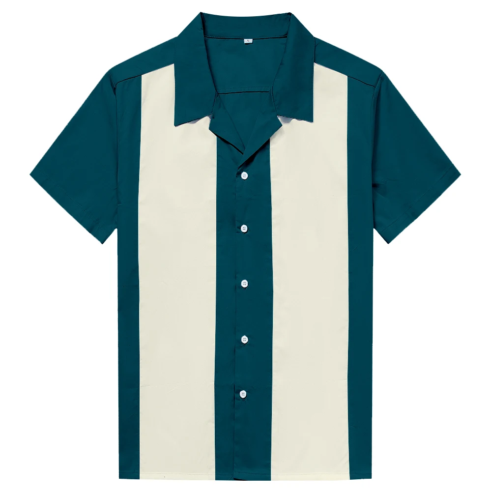 New Brand Rock N Roll Shirts Men Vintage 1950s Rockabilly Shirt Short Sleeve Punk Rave Mens Hip Hop Stitching | Мужская одежда