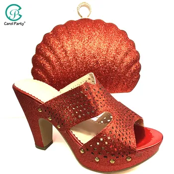 

2019 Latest Women Shoes in Red Color Nigerian Ladies Comfortable Heels African Shoe for Wedding in Italian design