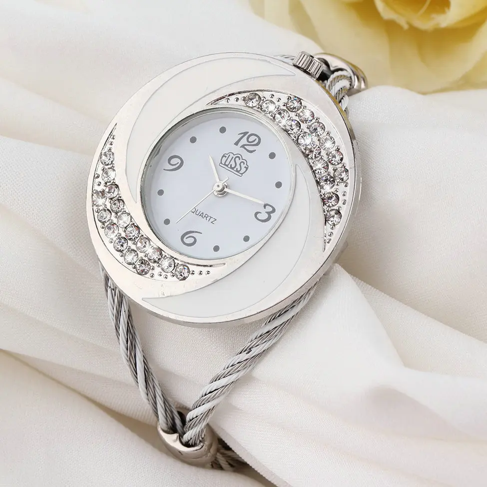

Wholesale Women Steel Bangle Wrist Watch Clock Crystal Round Dial Analog Digital Bracelet Watch Relojes Mujer New Arrivals