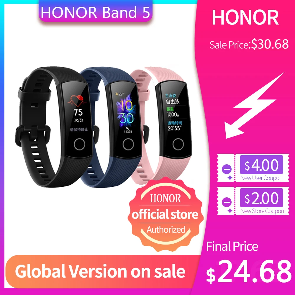 Huawei Honor band 5, смарт-браслет, глобальная версия, кровяный кислород, Смарт-часы AMOLED, сердцебиение, бешеный, ftness, трекер сна, несколько лангов