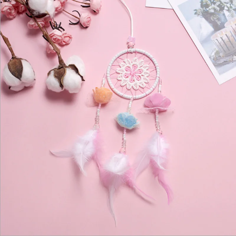 

Pink Feather Ins Girl catching Dream net Series Openwork Dream Catching Rose Dreamcatcher Bead Handmade Valentine's Day Gift