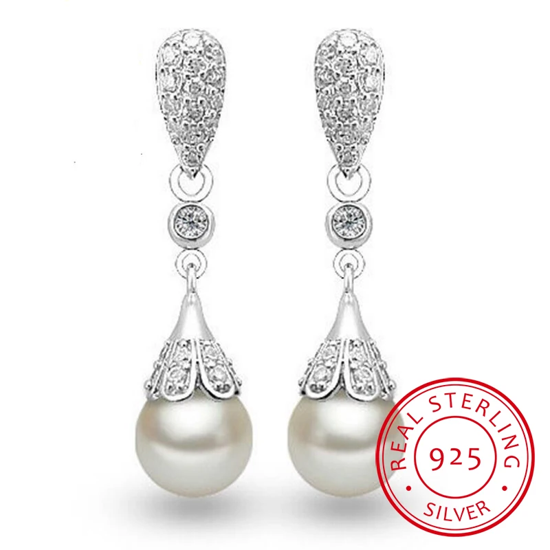 925 sterling silver Pearl Jewelry natural freshwater pearl drop earrings for women Silver Wedding Dangle Earring dangle earrings pearl earrings drop earrings
