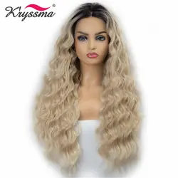 Криссма 13X3 кружева Омбре блонд парик Длинные Синтетические Кружева передние парики для черных женщин темный корень Косплей кудрявый парик