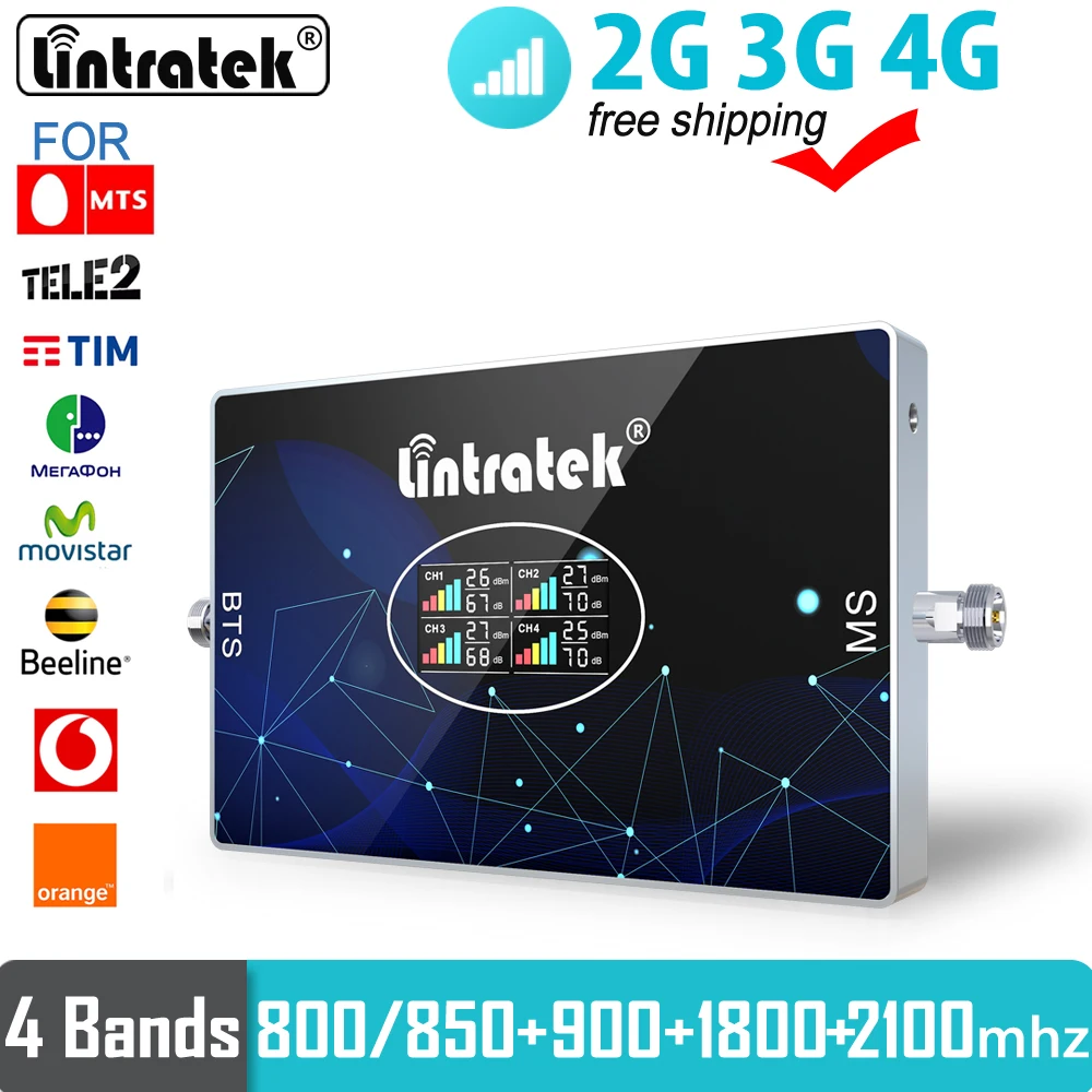 Усилитель сигнала 4 Band 2G 3G 4G GSM 900 DCS B3 1800 WCDMA 2100 LTE B5 850 B20 800 сотовый 4-полосный репитер