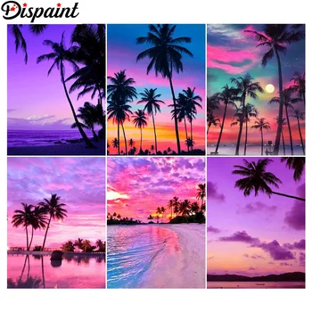

HOMFUN Paint With Diamond Embroidery "Beach tree landscape” Diamond Painting Full Square Round Picture Of Rhinestone Decor