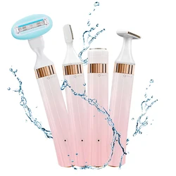 4 in 1 Rechargeable Women Electric Nose Ear Hair Trimmer Painless Women Trimming Sideburns Eyebrows Beard Hair Clipper Cut Shave