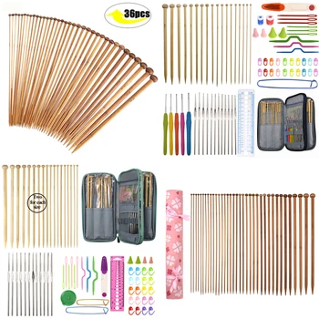 

36pcs Bamboo Knitting Needles Set Mix 2.0mm to 10.0mm 25cm 35cm Straight Single Point Yarn Weave Knitting Needles Hook Kit