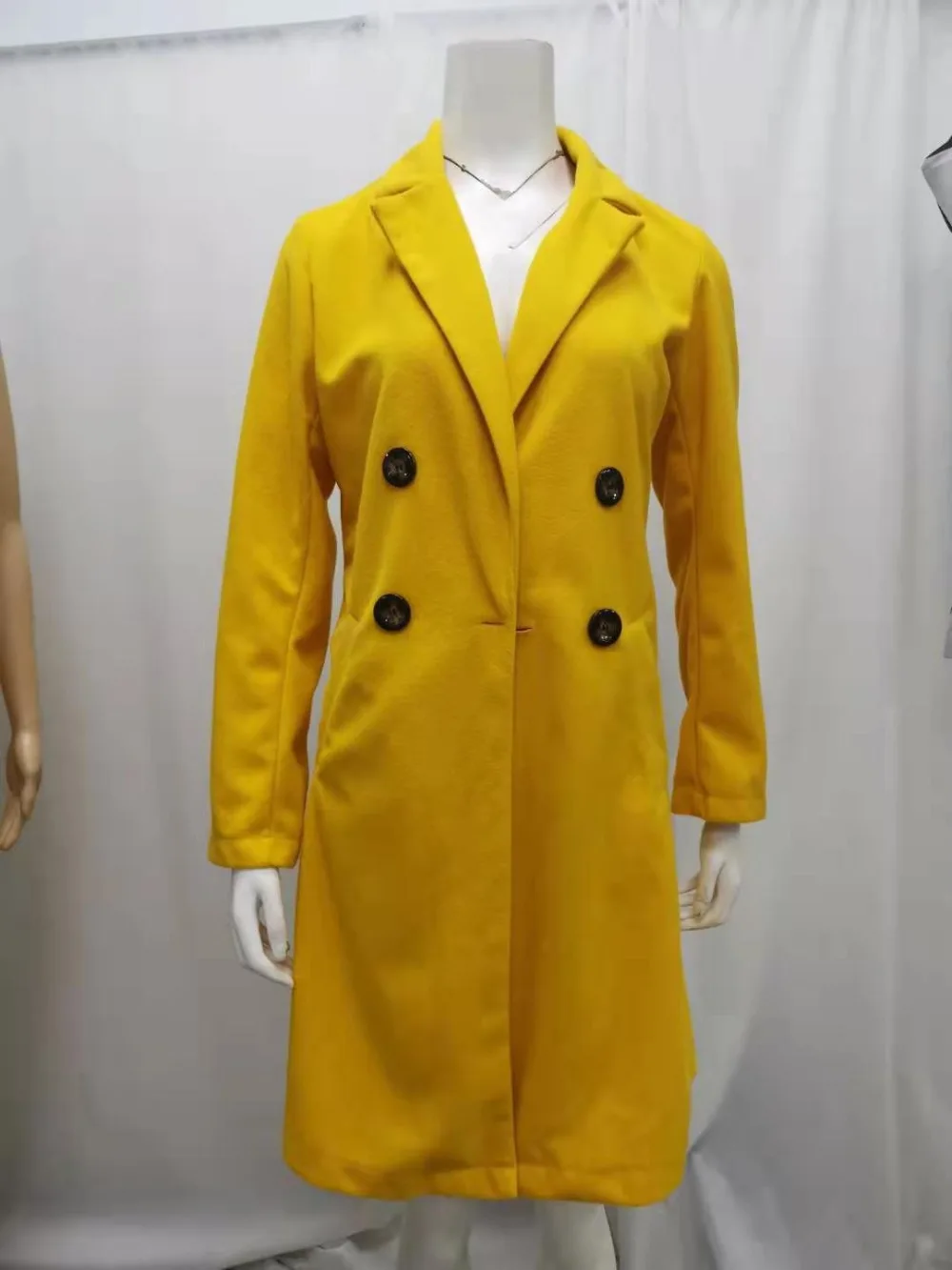 Женское шерстяное пальто, одноцветное, с отворотом, средней длины, на пуговицах, пальто, манто для женщин, 5XL размера плюс, повседневные свободные шерстяные куртки для женщин
