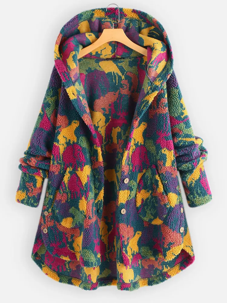 Женская куртка, Осень-зима, пальто для женщин, новинка, принт, большой размер, топы, теплая кашемировая куртка с капюшоном, Женское пальто - Цвет: Зеленый