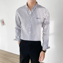 Chemise Slim à rayures verticales à manches longues pour homme, nouvelle chemise décontractée, tendance coréenne noire, printemps et automne 2021