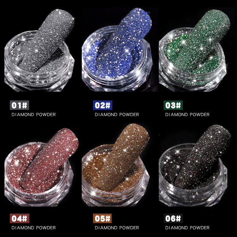 Nail Powder 1Box Sparkling Diamond Nail Powder Laser Silver Reflective Nail Glitter Dust Fine Shiny Pigment Holographic Art Decorations