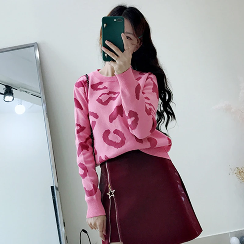 Pink T Shirt BornToGirl для женщин Весна Осень Зима с длинным рукавом черный белый розовый леопард футболки - Цвет: Pink T Shirt