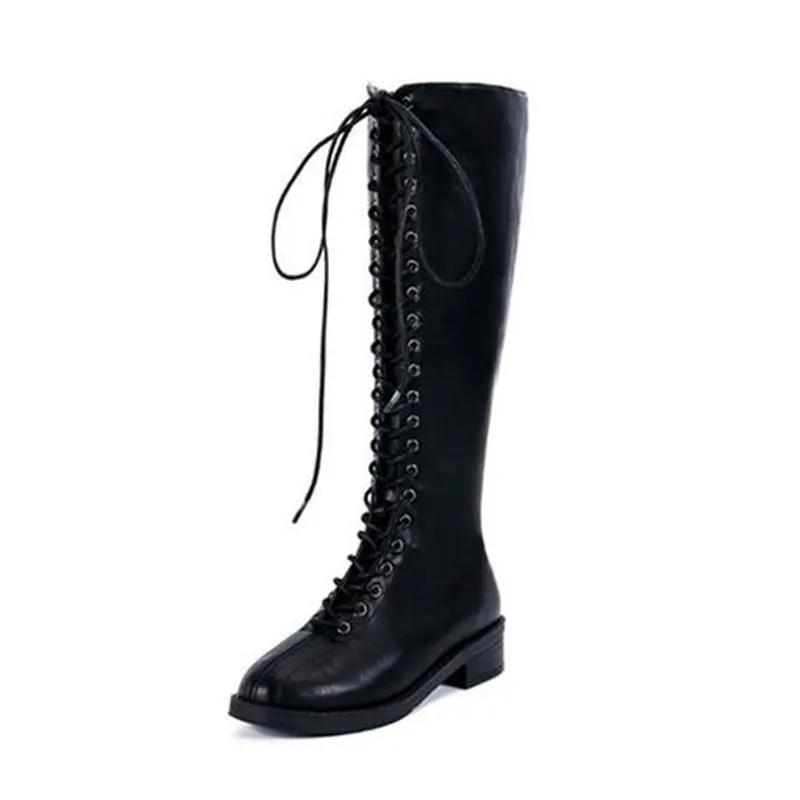 Женские сапоги до колена; chaussure; ботинки гладиаторские на низком каблуке размера плюс; обувь из искусственной кожи на шнуровке; женская обувь; zapatos mujer sapato; H777