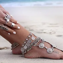 Западный стиль, Модный богемный ретро стиль, короткий ножной браслет с монеткой